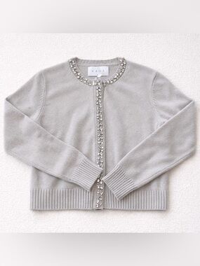 Kaos Beige-Gray Rhinestone Wool Cardigan